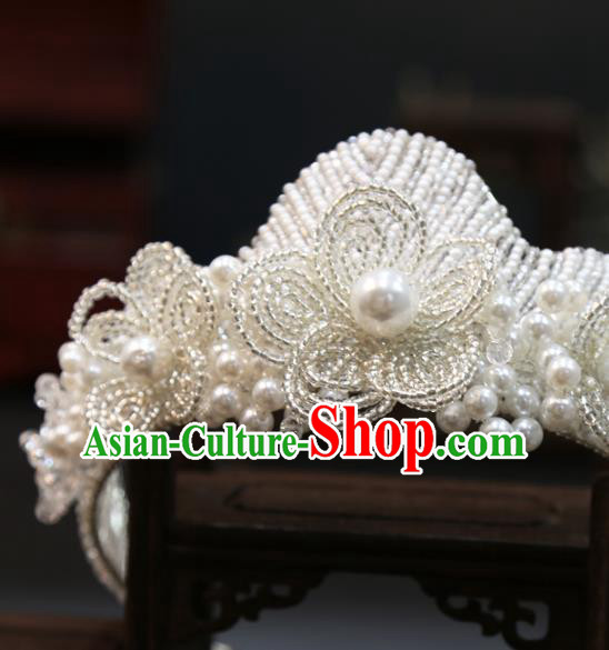 Top Grade Europe Princess Hair Accessories White Beads Flower Royal Crown