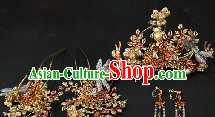 Chinese Xiuhe Suit Hair Crown Hairpins Classical Hair Accessories Traditional Wedding Headwear Complete Set