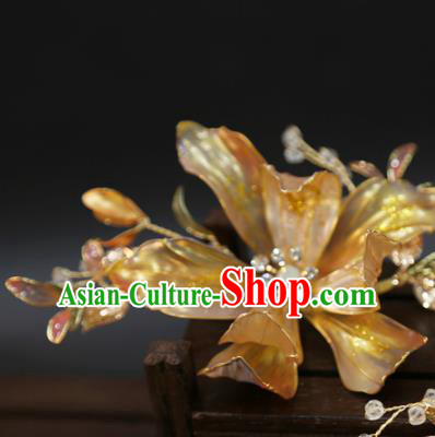 Chinese Xiuhe Suit Hairpin Traditional Classical Hair Accessories Wedding Golden Flower Hair Stick