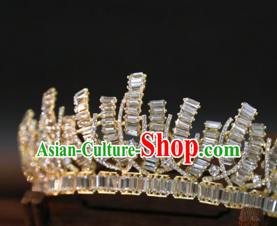 Top Grade Handmade Golden Royal Crown Europe Princess Wedding Hair Jewelry Zircon Accessories