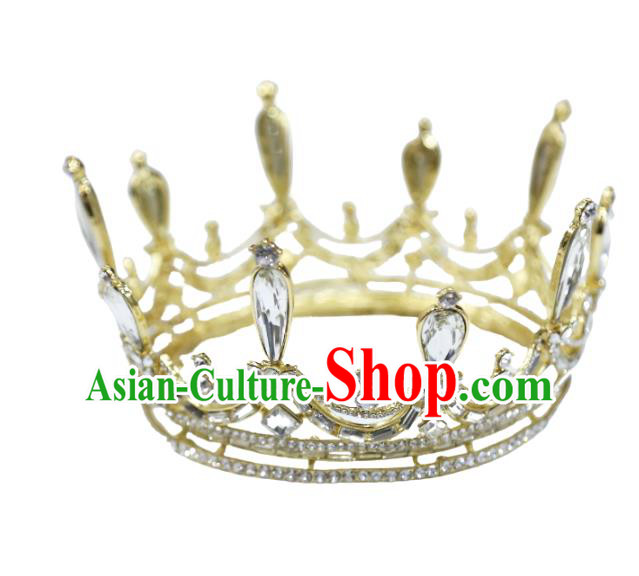 Top Grade Handmade Europe Princess Wedding Hair Jewelry Zircon Accessories Golden Round Royal Crown