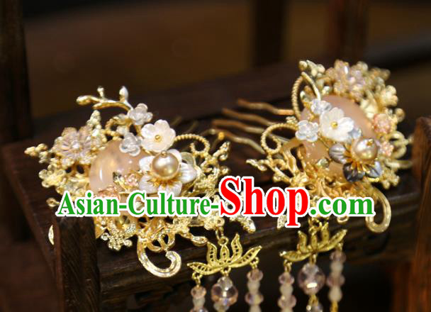 Chinese Wedding Hair Stick Traditional Classical Hair Accessories Xiuhe Suit Tassel Hair Combs