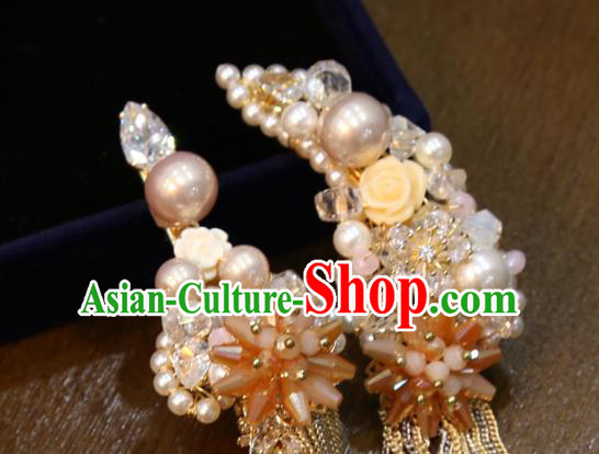 Chinese Traditional Classical Hair Accessories Wedding Pearls Hair Claws Xiuhe Suit Tassel Hair Sticks