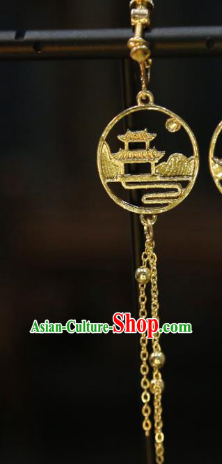 Chinese Handmade Golden Ear Jewelry Traditional Wedding Accessories Classical Tassel Earrings