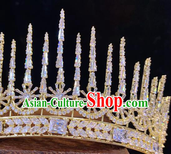 Top Handmade Golden Royal Crown Europe Princess Wedding Hair Jewelry Bride Zircon Accessories