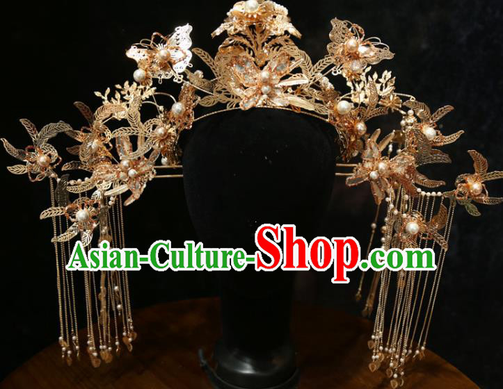 Chinese Wedding Xiuhe Suit Phoenix Coronet Traditional Hair Accessories Classical Butterfly Hair Crown Hairpins Full Set