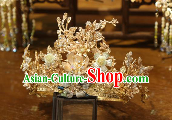 Chinese Xiuhe Suit Headpieces Traditional Wedding Hair Accessories Classical Hair Crown and Tassel Hairpins Full Set
