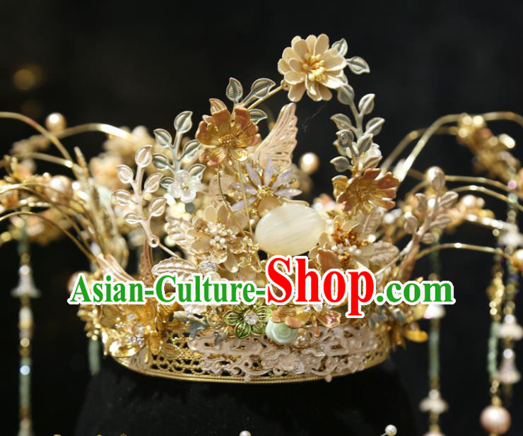 Chinese Xiuhe Suit Tassel Phoenix Coronet Traditional Wedding Hair Accessories Hair Crown and Hairpins Full Set