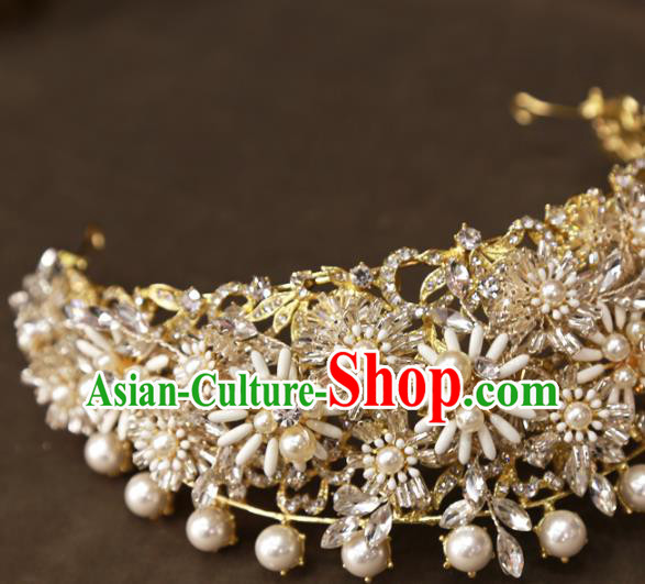 Europe Princess Pearls Royal Crown Hair Jewelry Bride Hair Accessories Wedding Daisy Hair Clasp