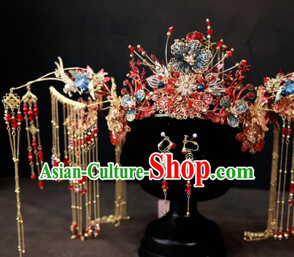 Chinese Traditional Bride Phoenix Coronet Wedding Hair Accessories Xiuhe Suit Hair Crown Full Set