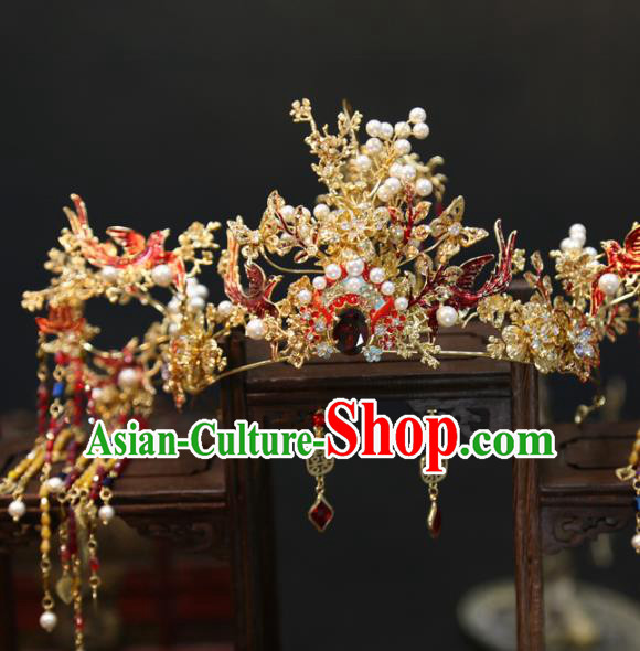 Chinese Wedding Hair Accessories Xiuhe Suit Hair Crown Traditional Bride Phoenix Coronet
