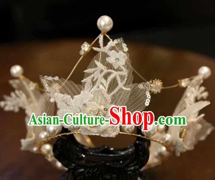 Top Europe Princess Hair Jewelry Wedding Lace Flower Royal Crown Handmade Bride Accessories