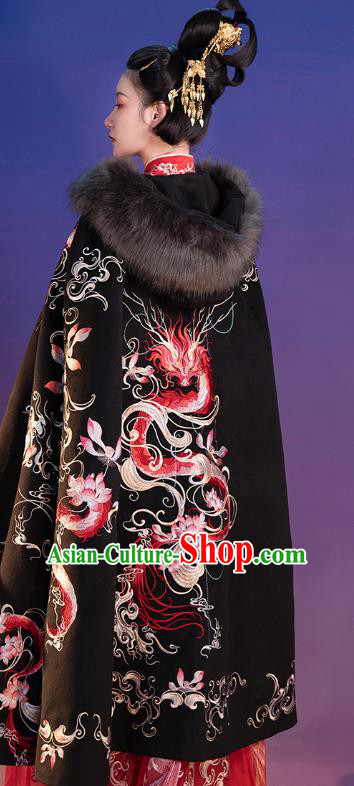 Traditional China Jin Dynasty Clothing Ancient Imperial Concubine Embroidered Black Cloak