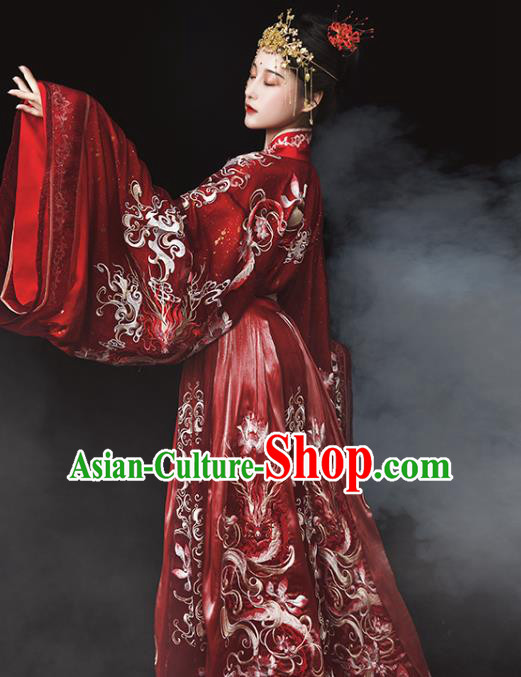Ancient China Traditional Royal Princess Embroidered Clothing Jin Dynasty Wedding Red Hanfu Dress for Women