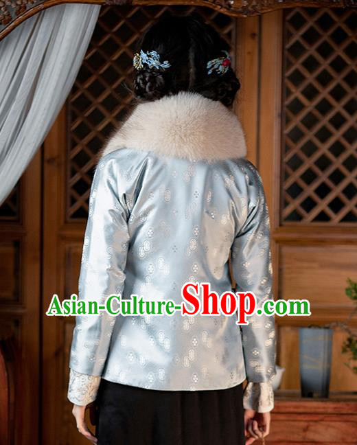 Traditional Chinese Tang Suit Upper Outer Garment Republic of China Light Blue Silk Jacket for Women