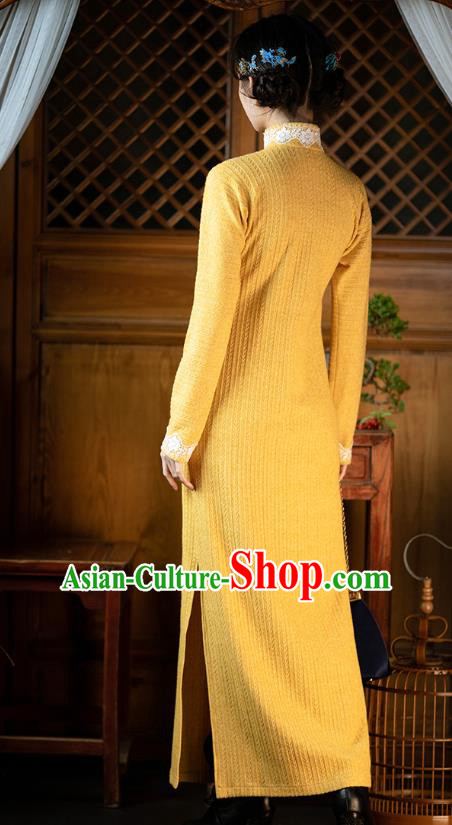Chinese Classical Yellow Qipao Dress National Cheongsam Traditional Women Costume