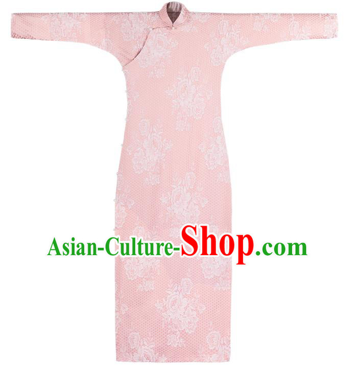 Chinese Classical Pink Qipao Dress National Cheongsam Traditional Women Embroidered Costume