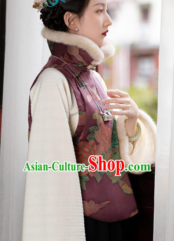 Chinese Tang Suit Purple Silk Waistcoat Traditional National Women Clothing Classical Vest