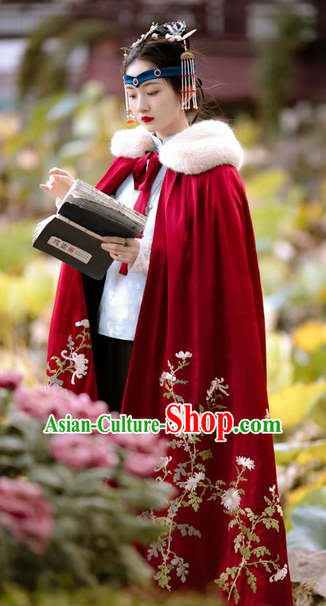 Chinese Traditional Qing Dynasty Costume Ancient Court Lady Embroidered Red Cloak