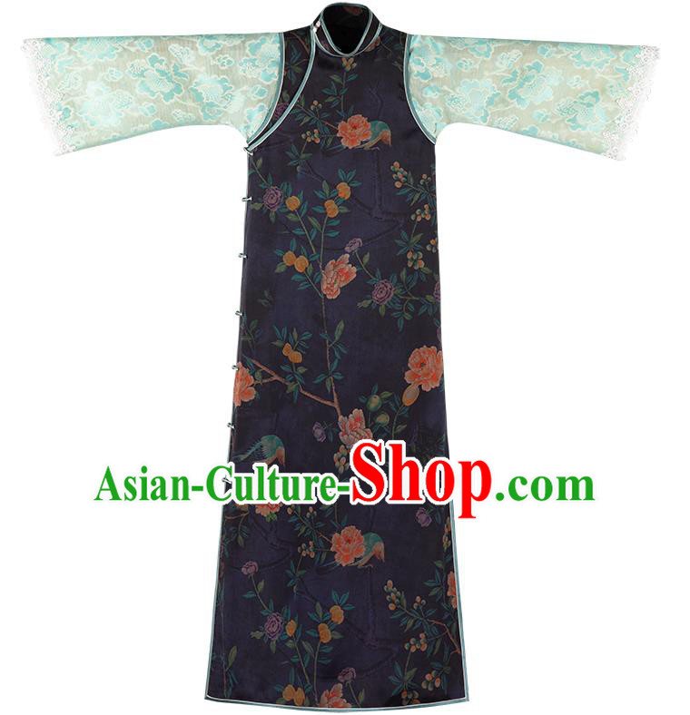 Republic of China Classical Printing Silk Qipao Dress Traditional Women Costume Chinese National Cheongsam