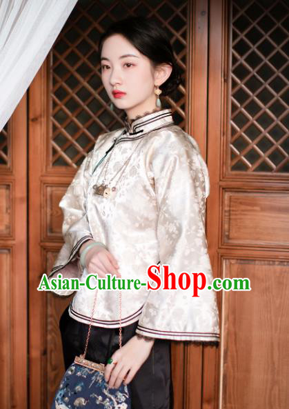 Chinese Traditional Tang Suit Upper Outer Garment White Silk Jacket for Women