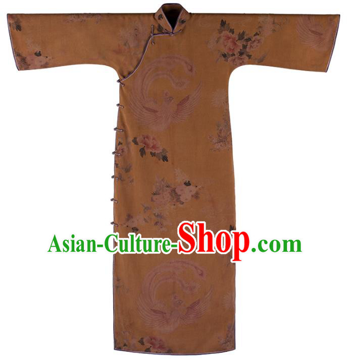 Republic of China Classical Yellow Silk Qipao Dress Women Cheongsam Traditional National Costume
