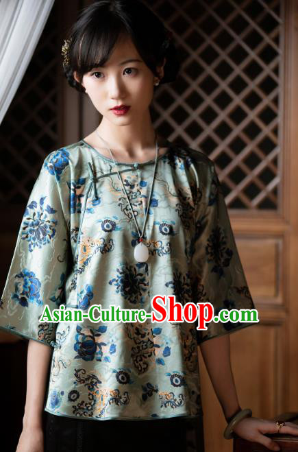 Chinese National Shirt Tang Suit Upper Outer Garment Traditional Silk Blouse for Women