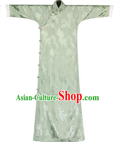 Republic of China Classical Qipao Dress Traditional National Costume Women Light Green Silk Cheongsam