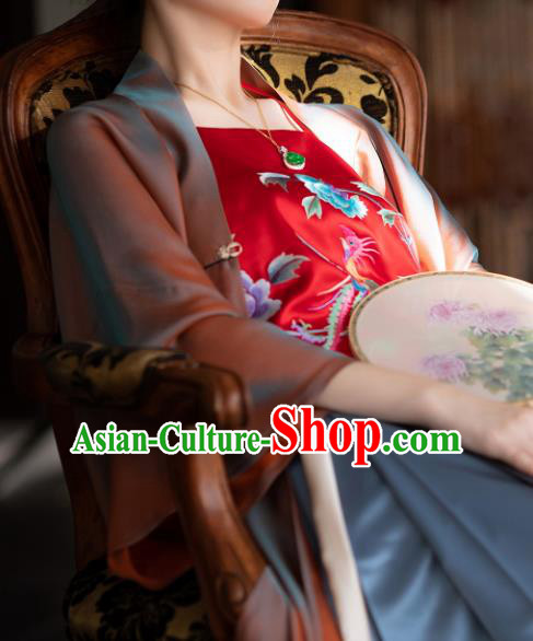 Chinese Classical Bellyband Traditional Embroidered Phoenix Peony Red Silk Stomachers Costume