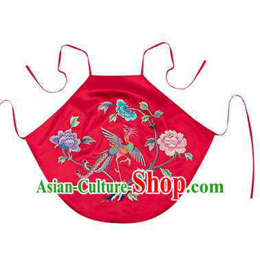 Chinese Classical Bellyband Traditional Embroidered Phoenix Peony Red Silk Stomachers Costume