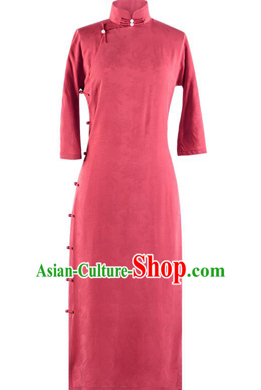 Republic of China Traditional Costume National Silk Cheongsam Mangenta Qipao Dress
