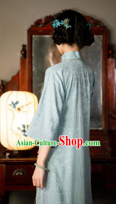 Chinese National Cheongsam Traditional Costume Republic of China Light Blue Silk Qipao Dress