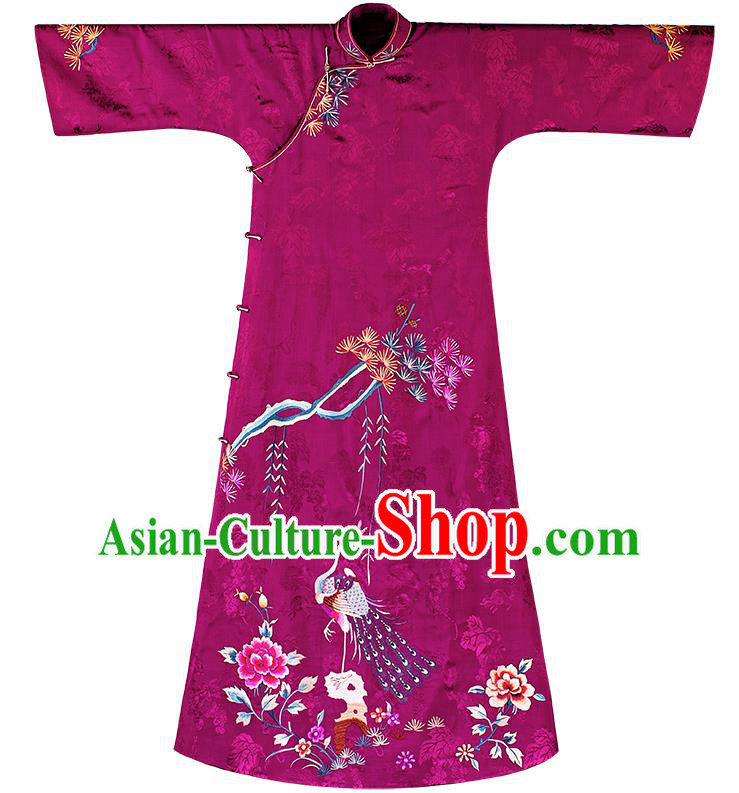 Chinese Classical Purple Silk Qipao Dress China Traditional National Cheongsam Qing Dynasty Noble Woman Costume