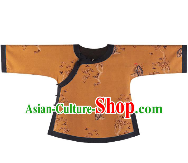 Chinese Yellow Silk Blouse Traditional National Shirt Clothing Tang Suit Upper Outer Garment for Women