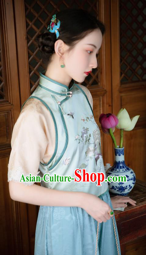 Chinese Classical Embroidered Light Green Dress Traditional National Costume Women Cheongsam