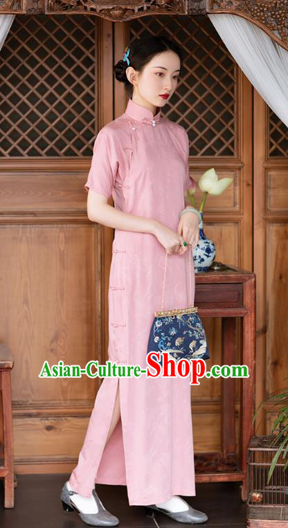Chinese National Costume Classical Pink Qipao Dress Traditional Women Cheongsam