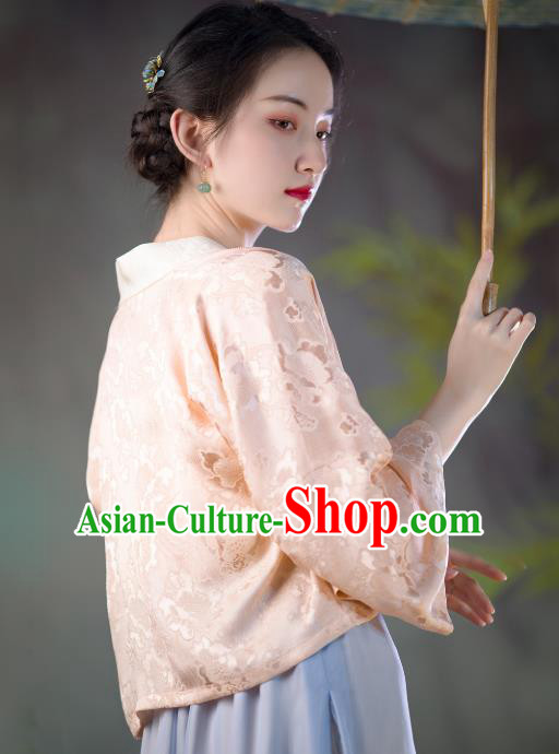 Chinese Traditional Song Dynasty Clothing Classical Pink BeiZi National Shirt Tang Suit Upper Outer Garment for Women