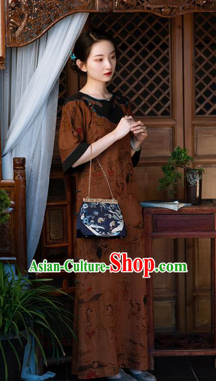 Chinese Traditional Silk Qipao Dress National Women Costume Classical Palace Lady Pattern Cheongsam