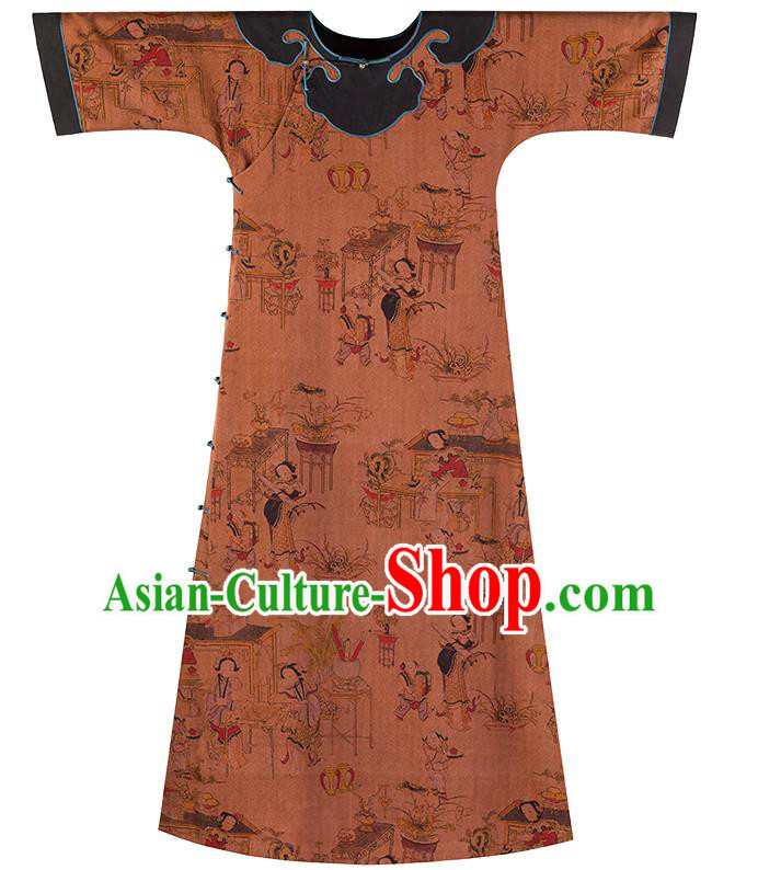 Chinese Traditional Silk Qipao Dress National Women Costume Classical Palace Lady Pattern Cheongsam