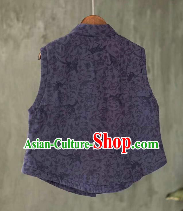 China National Women Vest Embroidered Waistcoat Traditional Tang Suit Upper Outer Garment Lilac Flax Clothing