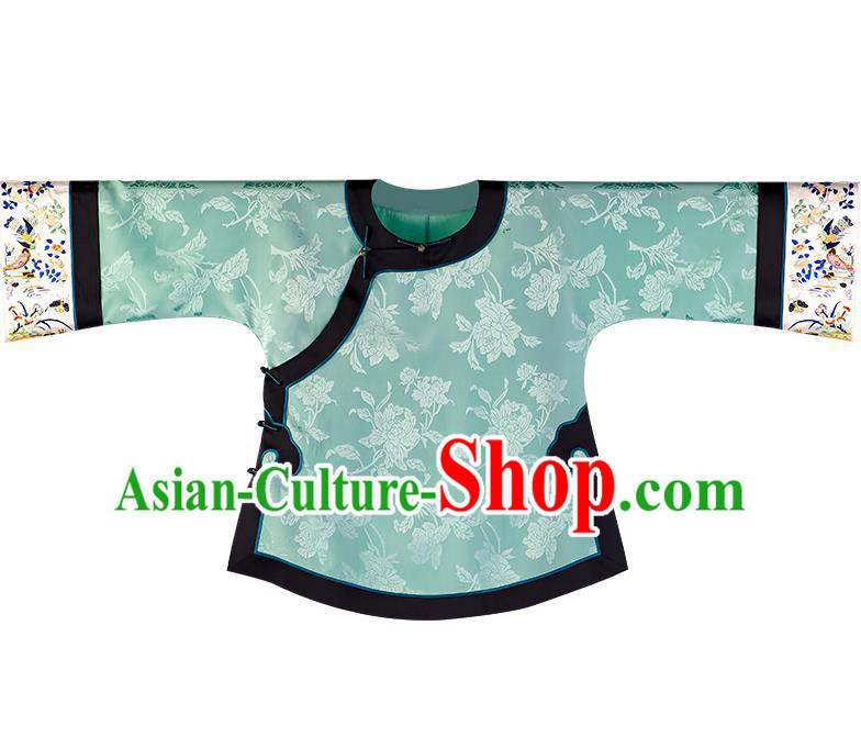 Chinese Tang Suit Upper Outer Garment Classical Silk Blouse Traditional Embroidered Light Green Shirt for Women