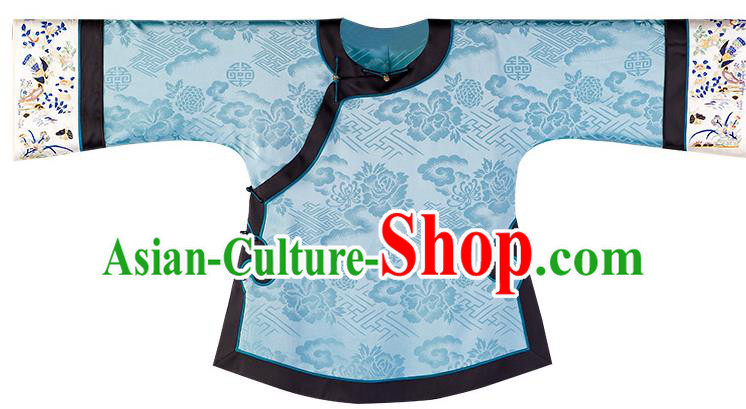 Chinese Embroidered Shirt Tang Suit Upper Outer Garment Traditional Classical Blue Silk Blouse for Women