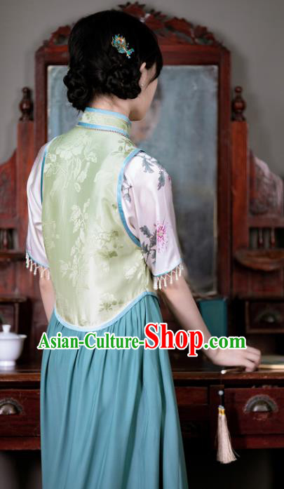 Republic of China Young Lady Cheongsam National Women Silk Qipao Dress Traditional Classical Costume