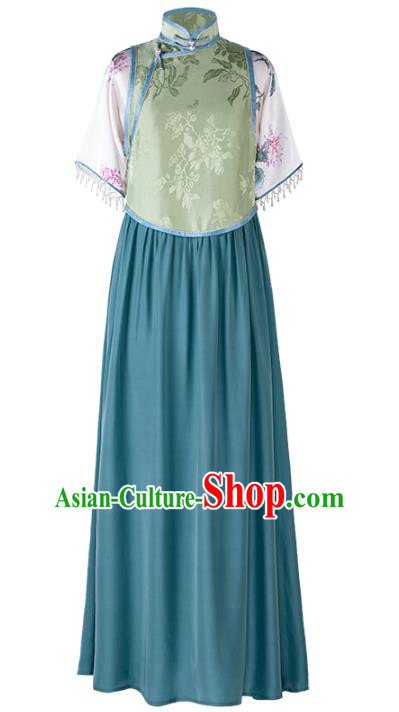 Republic of China Young Lady Cheongsam National Women Silk Qipao Dress Traditional Classical Costume