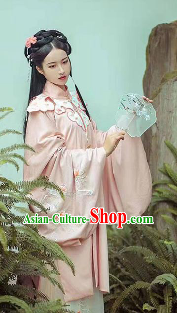 China Ancient Ming Dynasty Palace Lady Pink Hanfu Dress Traditional Court Princess Clothing