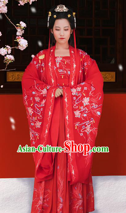 Traditional China Song Dynasty Wedding Clothing Ancient Royal Princess Embroidered Red Hanfu Dress