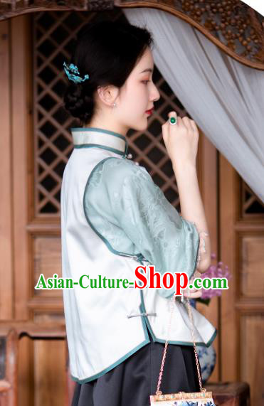 Chinese Tang Suit Embroidered Shirt National Upper Outer Garment Traditional Classical Silk Blouse for Women