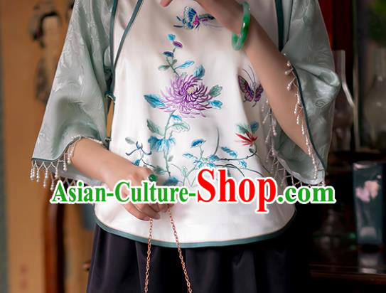 Chinese Tang Suit Embroidered Shirt National Upper Outer Garment Traditional Classical Silk Blouse for Women