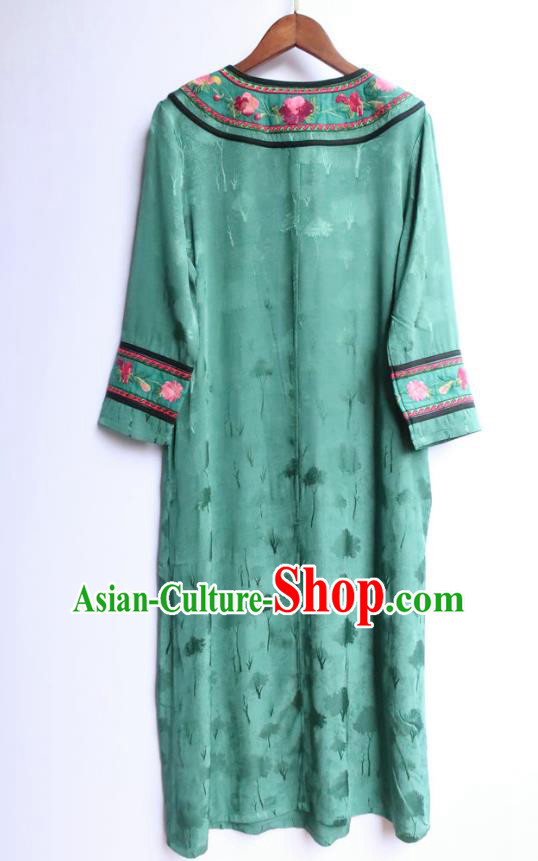 Chinese National Green Qipao Dress Women Traditional Embroidered Classical Cheongsam Clothing