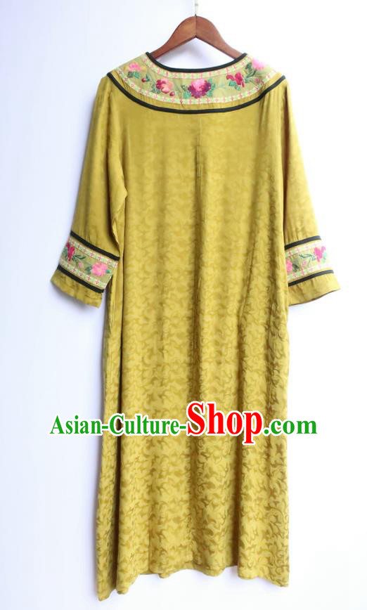 Chinese Women Traditional Embroidered Classical Cheongsam Clothing National Yellow Qipao Dress
